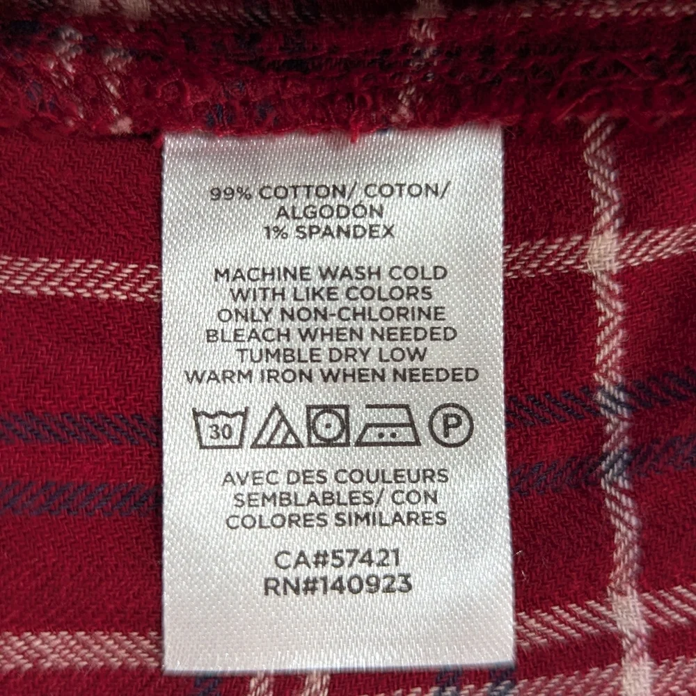Loft Blouse Red Blue White Plaid Tie-Neck Puff Sleeve Top Size L Petite *NWT